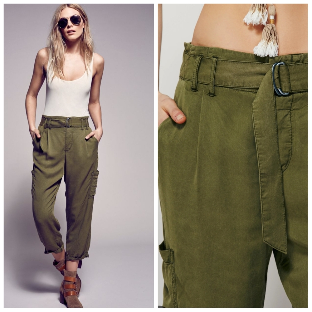 Free People Summer's Over Cargo Pants Olive Green Women's 2 Boho Hippie Relaxed - Picture 3 of 12